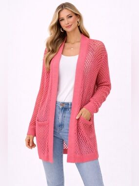 Arizona Jean Company Open-Weave Pink Cardigan with Pockets